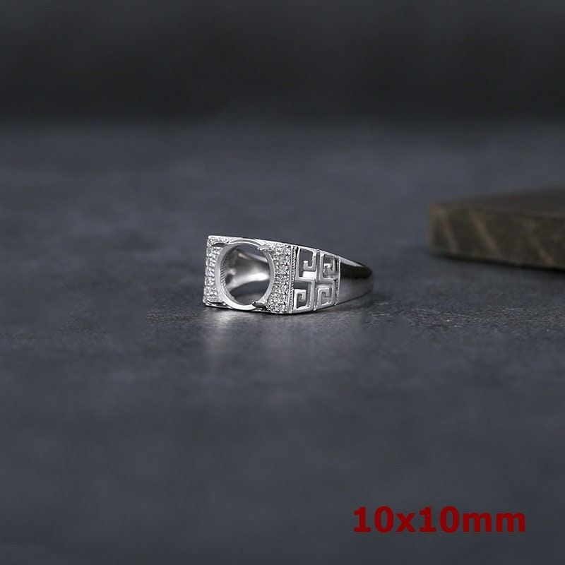 Ring Blank Setting 1pc Sterling Silver 925 Square Rectangle Round Base Four Prongs Fine 9.5-14mm For One Stone Adjustable Wholesale