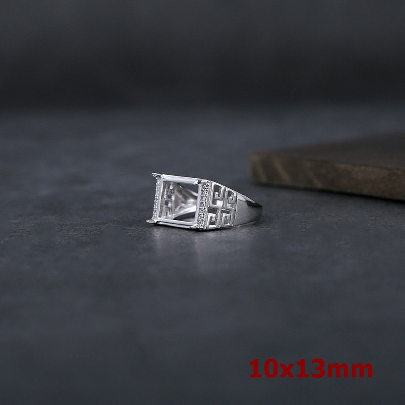 Ring Blank Setting 1pc Sterling Silver 925 Square Rectangle Round Base Four Prongs Fine 9.5-14mm For One Stone Adjustable Wholesale