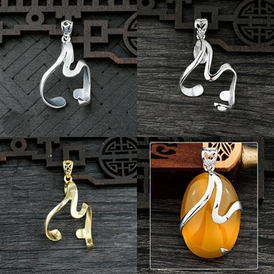 Freeform Wrap Pendant Setting 925 Sterling Silver White Gold Wave Holder 22x34mm For One Stone Gemstone Adjustable DIY Jewelry Wholesale