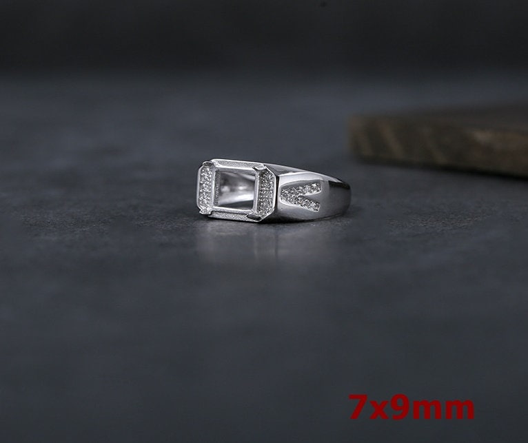 Ring Blank Setting 1pc Sterling Silver 925 Crystals Rectangle Base White Gold Fine 7x9mm For One Stone Adjustable Four Prongs Wholesale