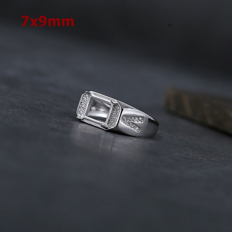 Ring Blank Setting 1pc Sterling Silver 925 Crystals Rectangle Base White Gold Fine 7x9mm For One Stone Adjustable Four Prongs Wholesale