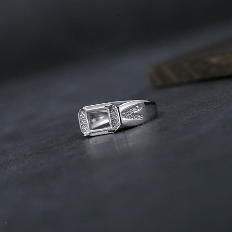 Ring Blank Setting 1pc Sterling Silver 925 Crystals Rectangle Base White Gold Fine 7x9mm For One Stone Adjustable Four Prongs Wholesale