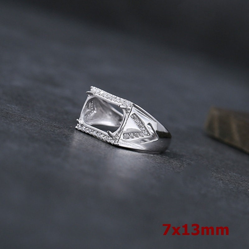 Ring Blank Setting 1pc Sterling Silver 925 Crystals Oval Rectangle White Gold Fine 7x13mm For One Stone Adjustable Four Prongs Wholesale