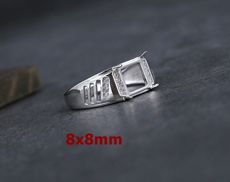 Ring Blank Setting 1pc Sterling Silver 925 Crystals Rectangle Square Fine 8x8mm 8x11mm For One Stone Adjustable Four Prongs Wholesale