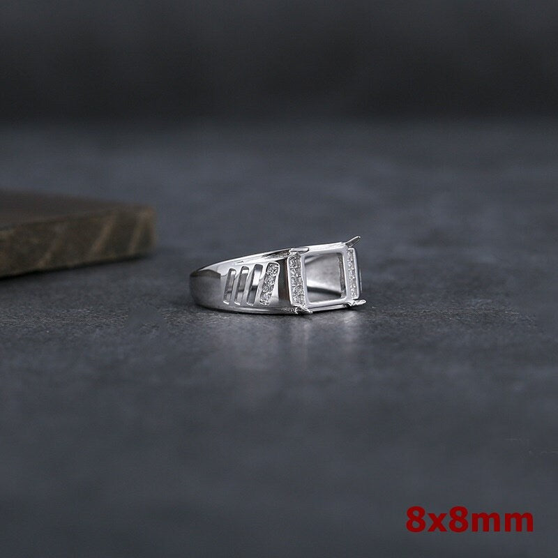 Ring Blank Setting 1pc Sterling Silver 925 Crystals Rectangle Square Fine 8x8mm 8x11mm For One Stone Adjustable Four Prongs Wholesale