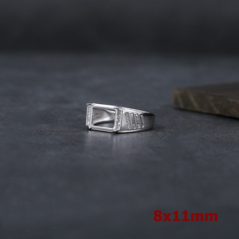 Ring Blank Setting 1pc Sterling Silver 925 Crystals Rectangle Square Fine 8x8mm 8x11mm For One Stone Adjustable Four Prongs Wholesale