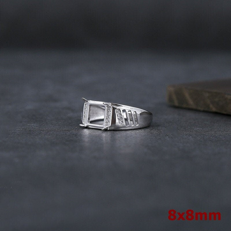 Ring Blank Setting 1pc Sterling Silver 925 Crystals Rectangle Square Fine 8x8mm 8x11mm For One Stone Adjustable Four Prongs Wholesale