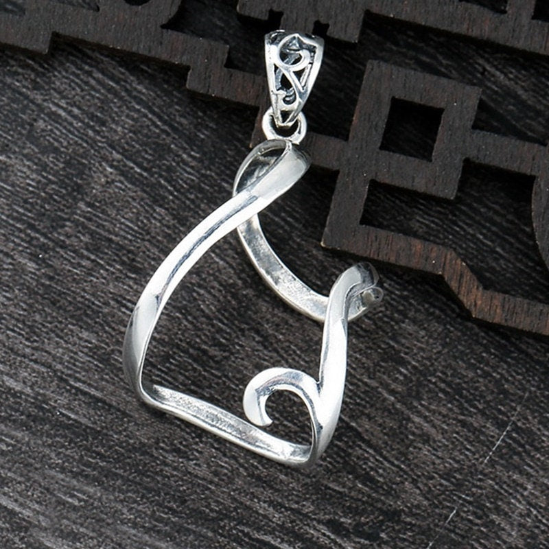 Wave Holder Pendant Setting Base Sterling Silver White Gold Fine 925 24x33mm For One Stone No Prongs Adjustable DIY Jewelry Wholesale