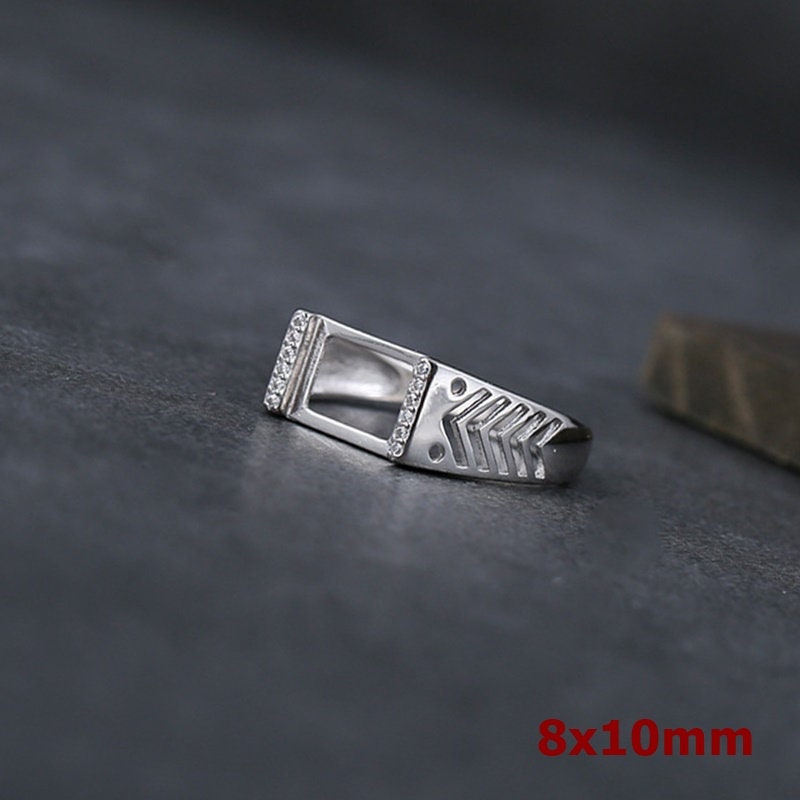 Ring Blank Setting 1pc Sterling Silver 925 Crystals Rectangle Base White Gold Fine 8x10mm For One Stone Adjustable No Prongs Wholesale