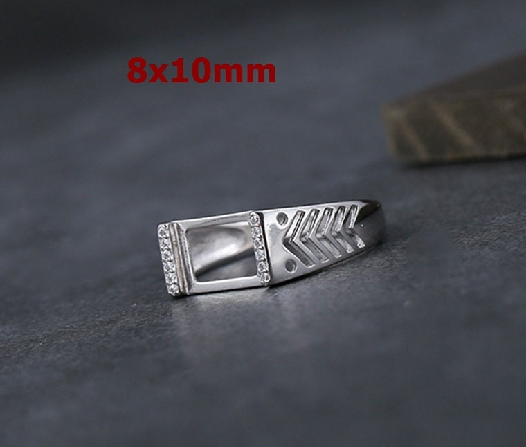 Ring Blank Setting 1pc Sterling Silver 925 Crystals Rectangle Base White Gold Fine 8x10mm For One Stone Adjustable No Prongs Wholesale