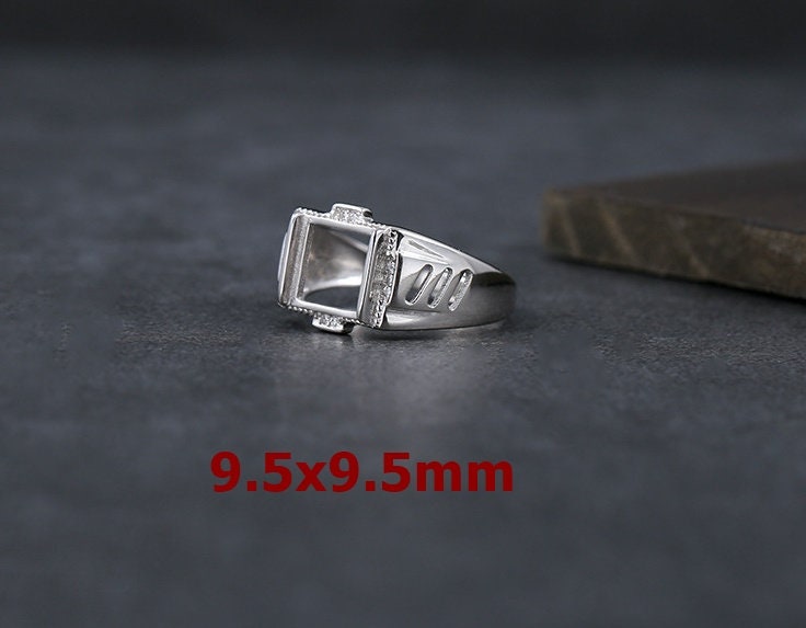 Ring Blank Setting 1pc Sterling Silver 925 Crystals Square Base White Gold Adjustable Fine 9.5x9.5mm For One Stone No Prongs Wholesale