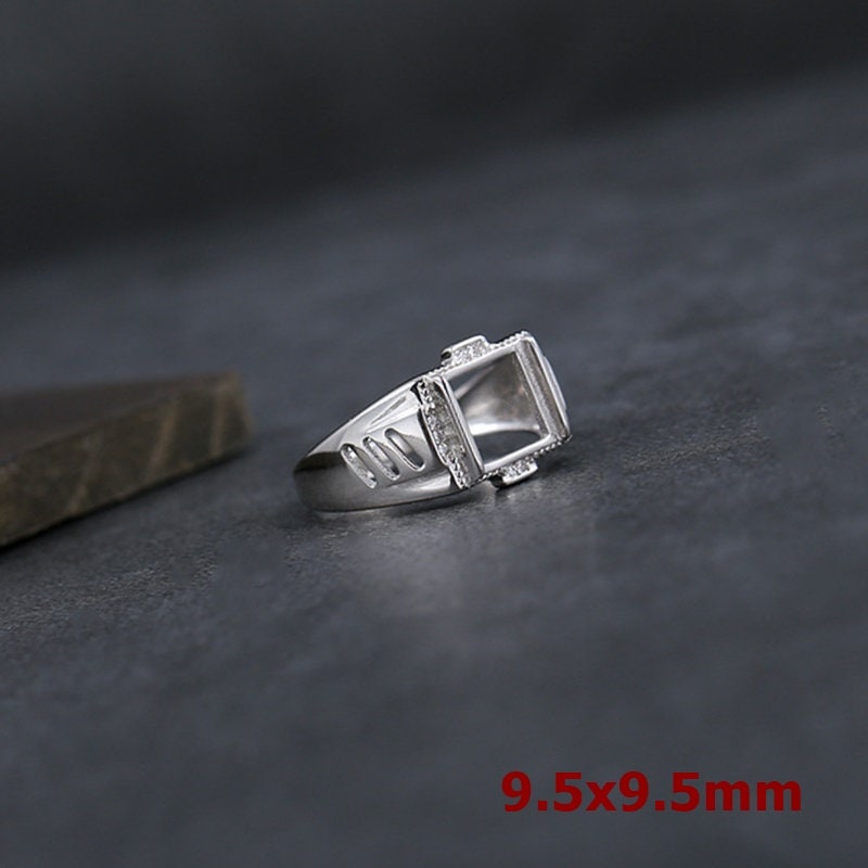 Ring Blank Setting 1pc Sterling Silver 925 Crystals Square Base White Gold Adjustable Fine 9.5x9.5mm For One Stone No Prongs Wholesale