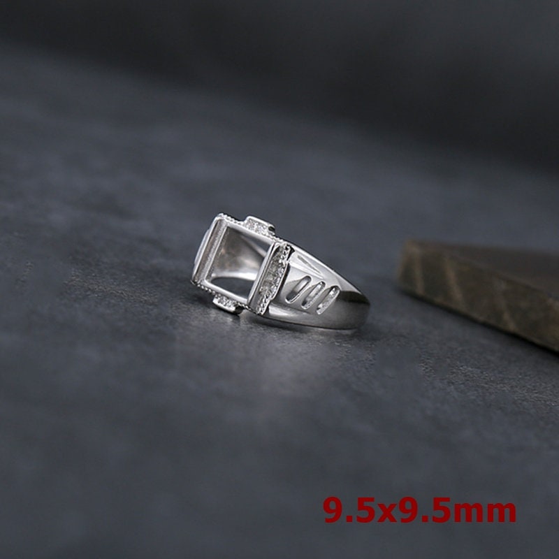 Ring Blank Setting 1pc Sterling Silver 925 Crystals Square Base White Gold Adjustable Fine 9.5x9.5mm For One Stone No Prongs Wholesale