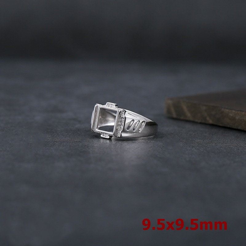 Ring Blank Setting 1pc Sterling Silver 925 Crystals Square Base White Gold Adjustable Fine 9.5x9.5mm For One Stone No Prongs Wholesale