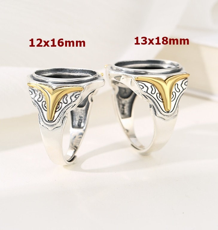 Ring Blank Setting 1pc Sterling Silver 925 Vintage Oval 18k Gold Vermeil Adjustable Fine 12x16mm 13x18mm One Stone Gemstone No Prongs DIY