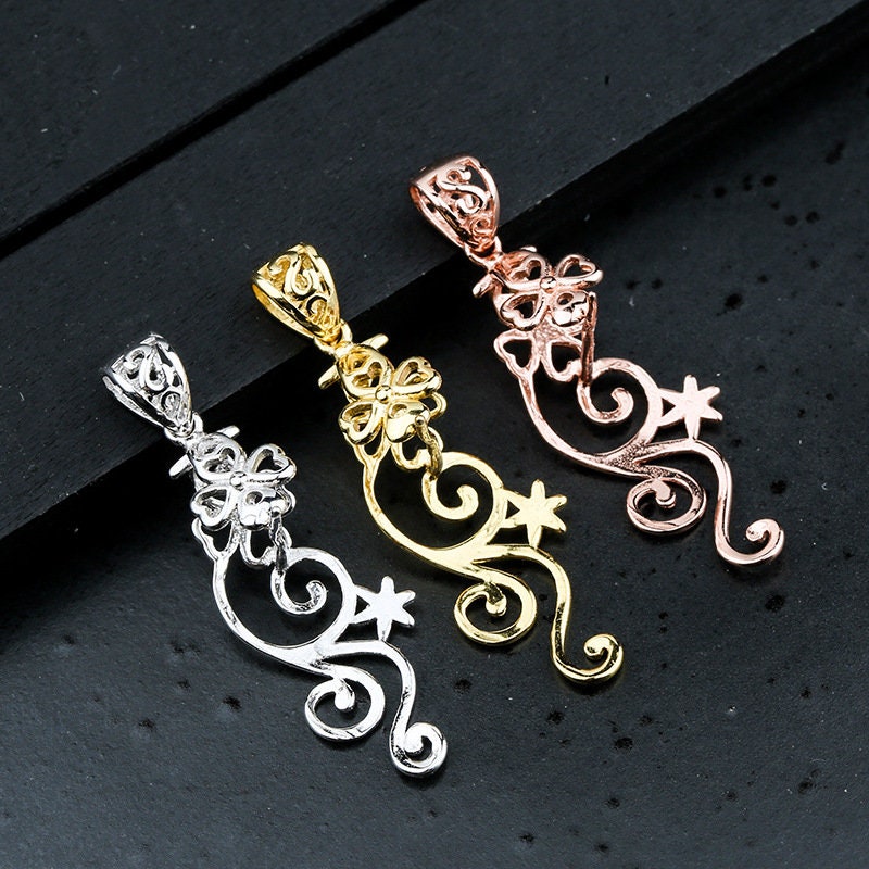 Vintage Flowers Buckle Clip Pendant Setting Sterling Silver Rose Gold Fine 925 5x7mm 7x8mm For One Stone No Prongs DIY Jewelry Wholesale