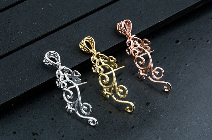 Vintage Flowers Buckle Clip Pendant Setting Sterling Silver Rose Gold Fine 925 5x7mm 7x8mm For One Stone No Prongs DIY Jewelry Wholesale