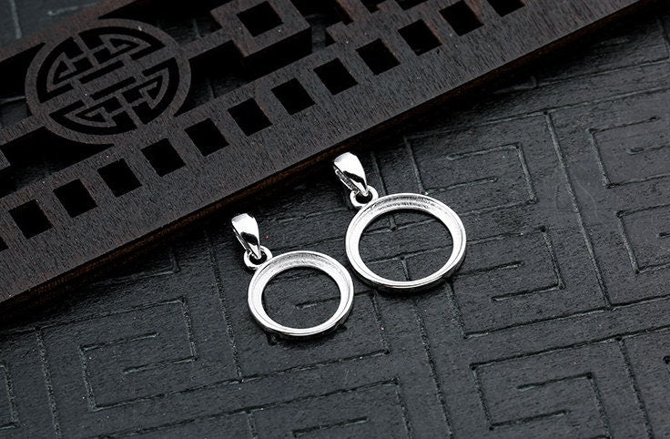 Retro Simple Round Circle Pendant Setting Tray Bezel 925 Sterling Silver Fine 8-20 mm For One Stone Cabochon No Prongs DIY Jewelry Wholesale