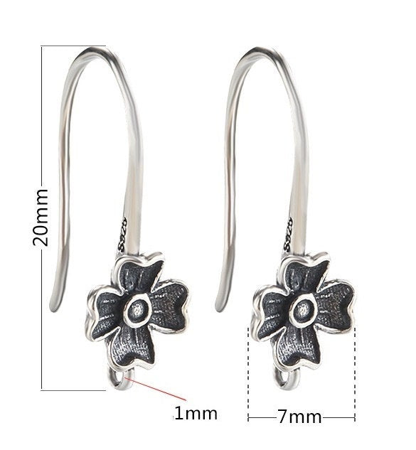 Flower Clip Earrings Hook Setting Wholesale Sterling Silver Rose Gold Fine 925 7x20 mm For One Stone Gemstone Pearl No Prongs DIY Jewelry