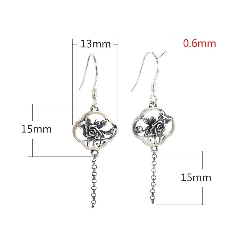 Vintage Rose Flower Chain Earrings Hook Setting Sterling Silver Gold Fine 925 13x30 mm For One Pearl Bead No Prongs DIY Jewelry Wholesale