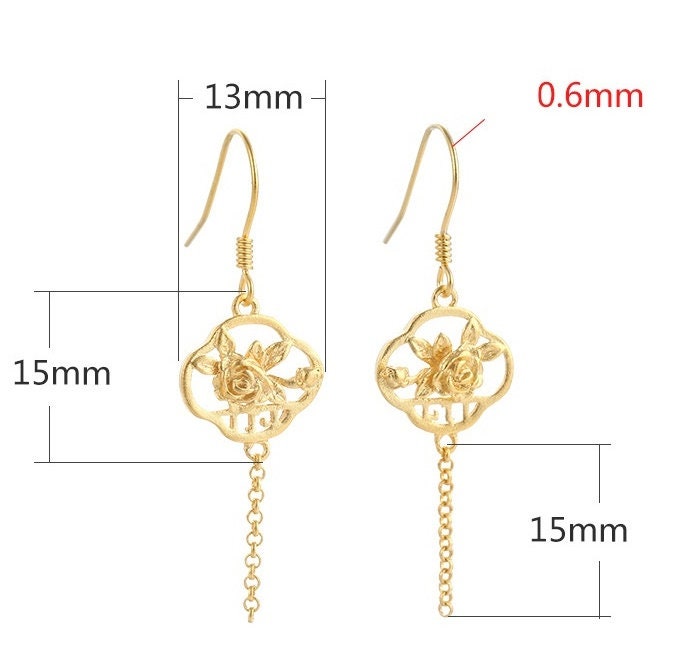 Vintage Rose Flower Chain Earrings Hook Setting Sterling Silver Gold Fine 925 13x30 mm For One Pearl Bead No Prongs DIY Jewelry Wholesale