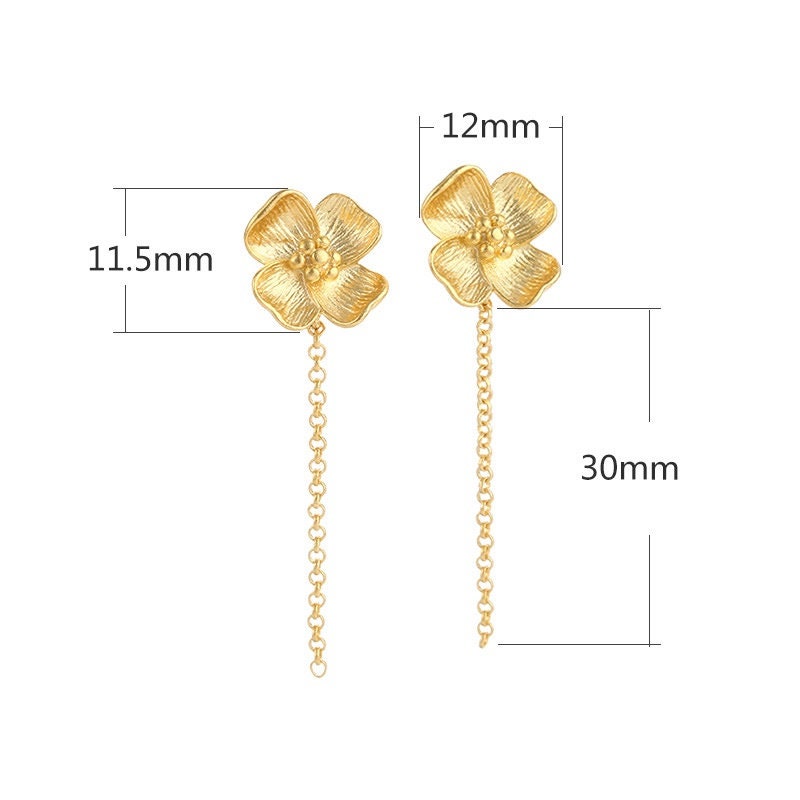 Retro Flower Chain Stud Earrings Setting Bezel Sterling Silver Gold Fine 925 12x41.5mm For One Pearl Bead No Prongs DIY Jewelry Wholesale