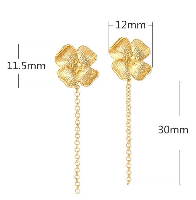 Retro Flower Chain Stud Earrings Setting Bezel Sterling Silver Gold Fine 925 12x41.5mm For One Pearl Bead No Prongs DIY Jewelry Wholesale