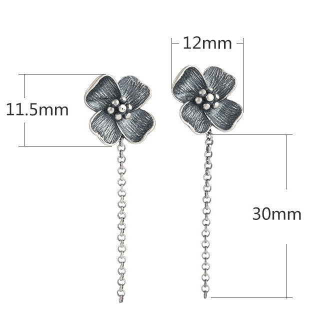 Retro Flower Chain Stud Earrings Setting Bezel Sterling Silver Gold Fine 925 12x41.5mm For One Pearl Bead No Prongs DIY Jewelry Wholesale