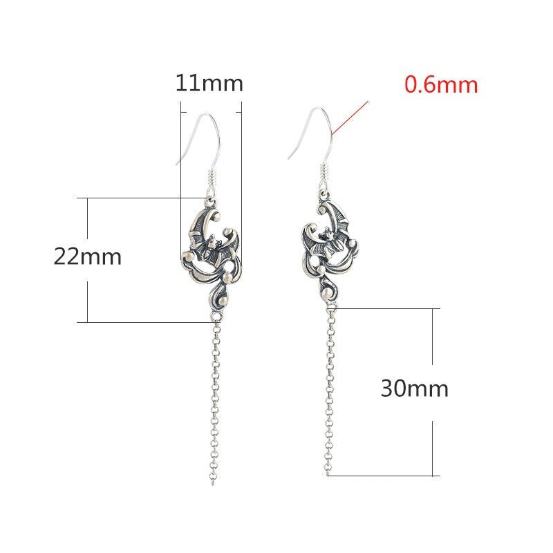 Retro Moon Chain Earrings Hook Blank Setting Sterling Silver Gold Bezel Fine 925 11x52mm For One Pearl Bead No Prongs DIY Jewelry Wholesale