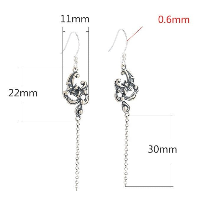 Retro Moon Chain Earrings Hook Blank Setting Sterling Silver Gold Bezel Fine 925 11x52mm For One Pearl Bead No Prongs DIY Jewelry Wholesale