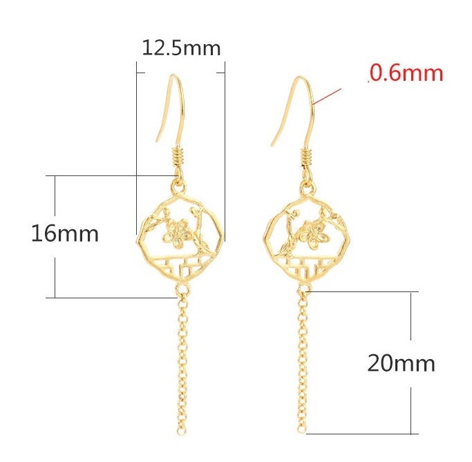 Vintage Flower Chain Earrings Hook Setting Fine Sterling Silver Gold 925 12.5x36 mm For One Pearl Bead No Prongs DIY Jewelry Wholesale