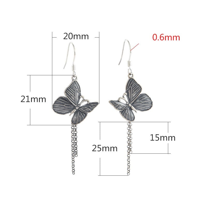 Retro Butterfly Chain Earrings Hook Setting Sterling Silver Gold Fine 925 20x46mm For Two Pearls Beads No Prongs DIY Jewelry Wholesale