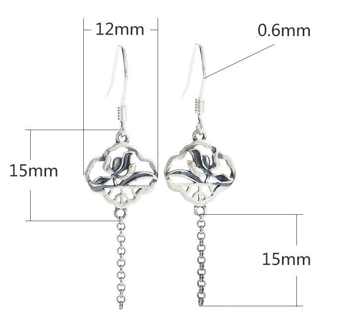 Retro Leaf Pattern Chain Earrings Hook Setting Fine Sterling Silver Gold 925 12x30mm For One Pearl Bead No Prongs DIY Jewelry Wholesale