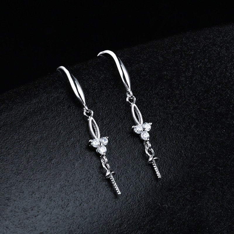 Crystals Flower Cup Pin Base Hook Earrings Setting Sterling Silver White Gold Fine 925 6-10mm For One Pearl No Prongs DIY Jewelry Wholesale