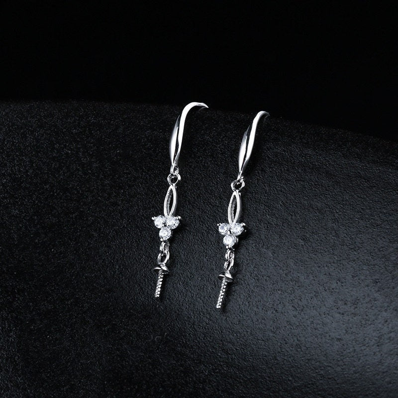 Crystals Flower Cup Pin Base Hook Earrings Setting Sterling Silver White Gold Fine 925 6-10mm For One Pearl No Prongs DIY Jewelry Wholesale