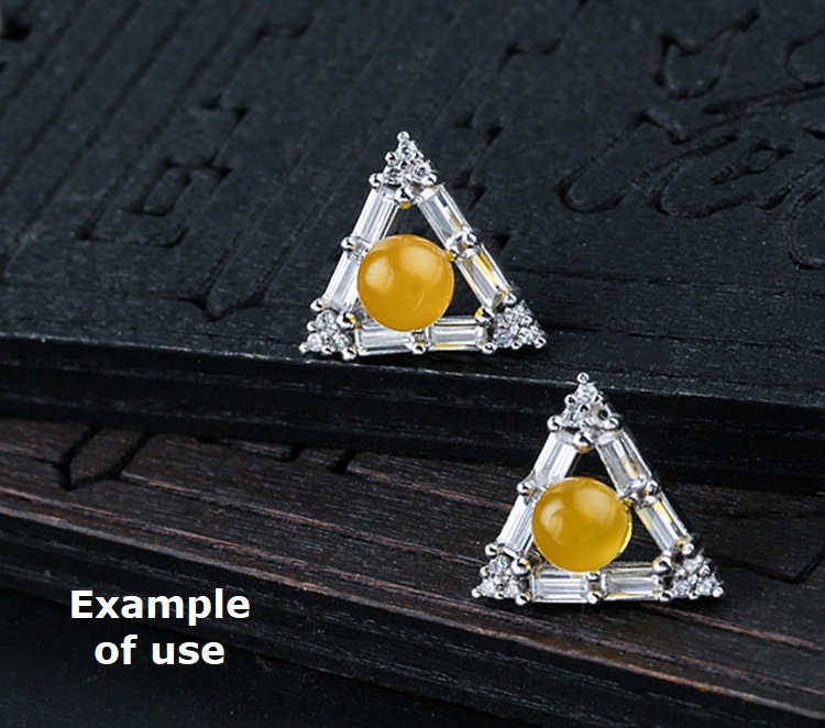 Crystals Triangle Pin Cup Earrings Stud Setting Sterling Silver White Gold Fine 925 6-9mm For One Pearl Bead No Prongs DIY Jewelry Wholesale