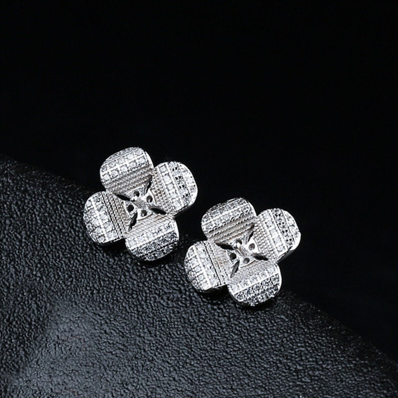 Flower Pin Cup Base Earrings Stud Setting Sterling Silver White Gold Fine 925 6-8mm For One Pearl Bead No Prongs DIY Jewelry Wholesale