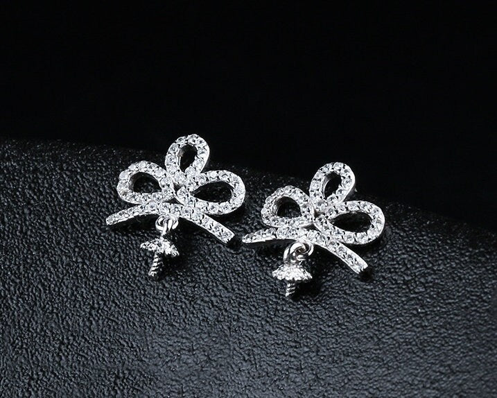 Crystals Flower Pin Cup Base Earrings Stud Setting Wholesale Sterling Silver White Gold Fine 925 6-12mm For One Pearl No Prongs DIY Jewelry