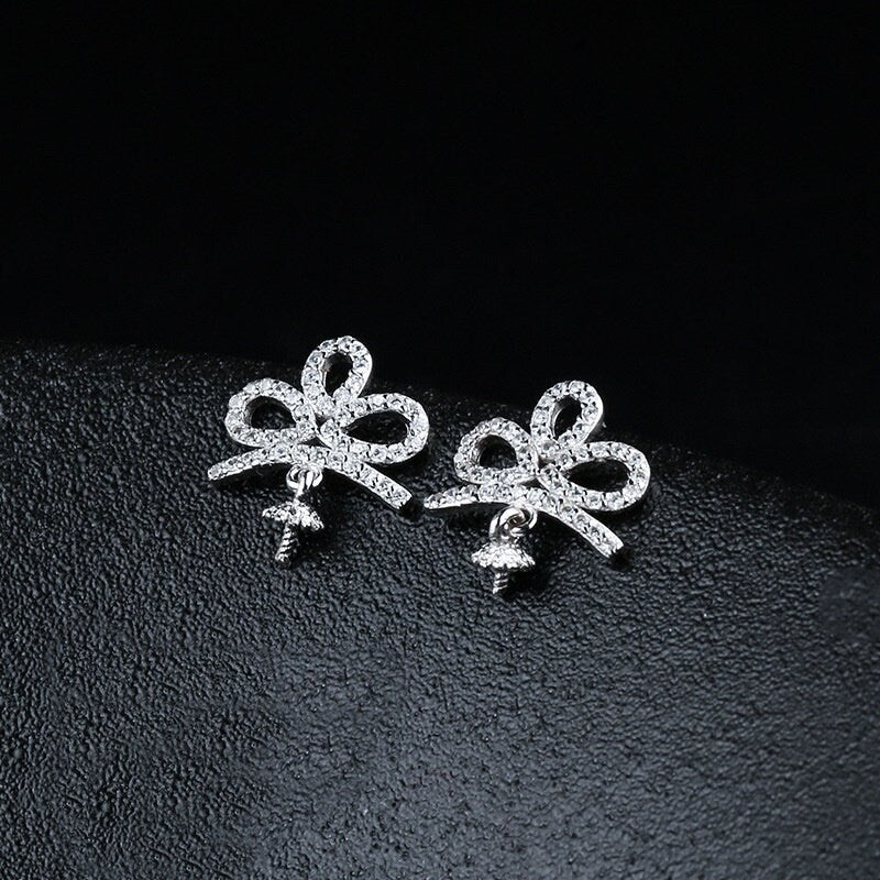 Crystals Flower Pin Cup Base Earrings Stud Setting Wholesale Sterling Silver White Gold Fine 925 6-12mm For One Pearl No Prongs DIY Jewelry