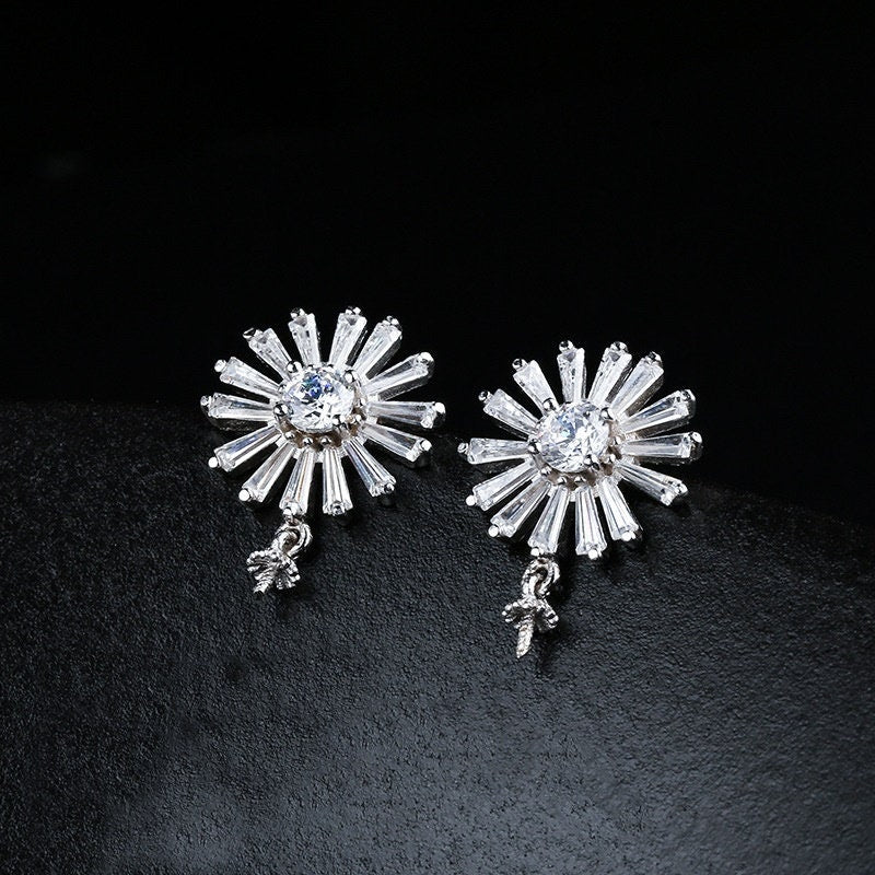 Crystals Sunflower Pin Base Earrings Stud Setting Tray Bulk Sterling Silver Fine 925 6-12mm For One Pearl No Prongs DIY Jewelry Wholesale