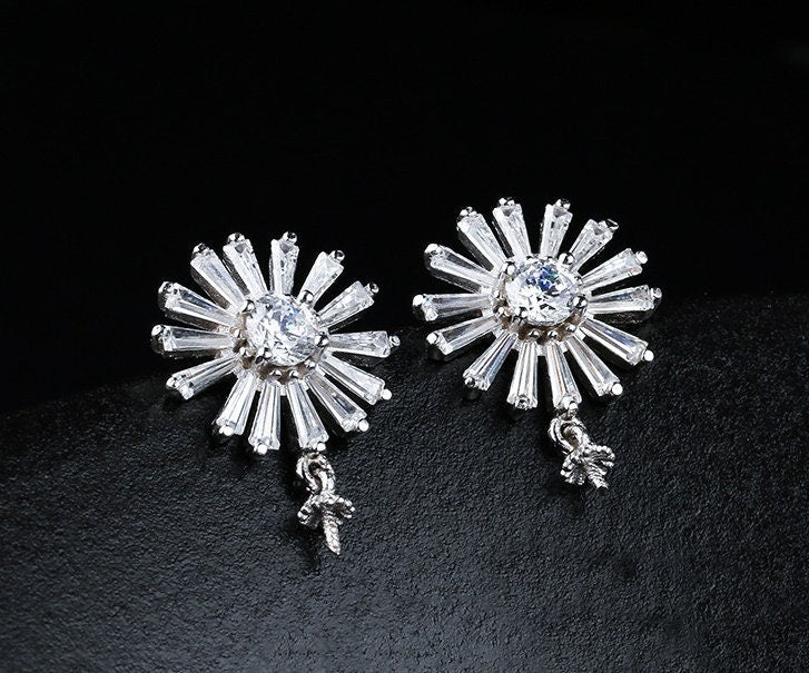 Crystals Sunflower Pin Base Earrings Stud Setting Tray Bulk Sterling Silver Fine 925 6-12mm For One Pearl No Prongs DIY Jewelry Wholesale