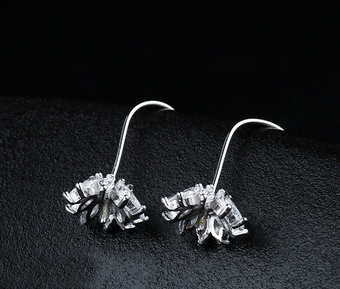 Crystals Flower Cup Pin Base Hook Earrings Setting Sterling Silver White Gold Fine 925 8-9mm For One Pearl No Prongs DIY Jewelry Wholesale