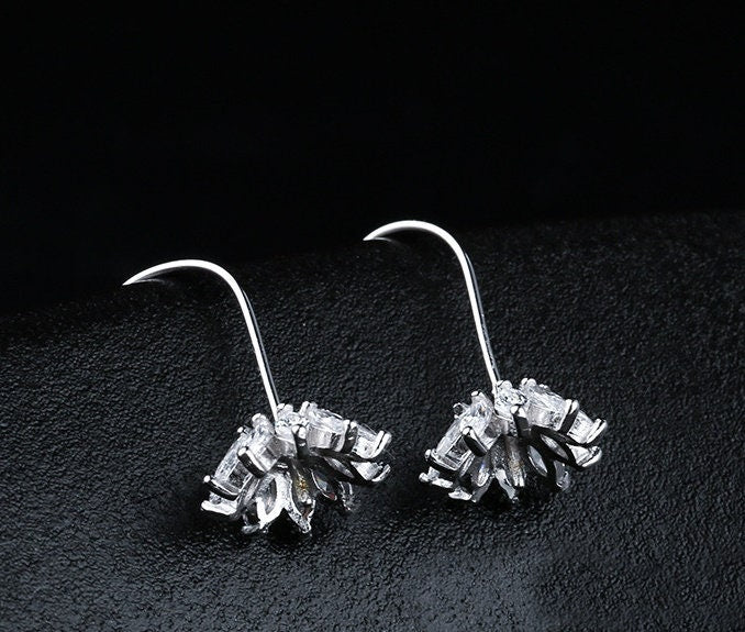 Crystals Flower Cup Pin Base Hook Earrings Setting Sterling Silver White Gold Fine 925 8-9mm For One Pearl No Prongs DIY Jewelry Wholesale