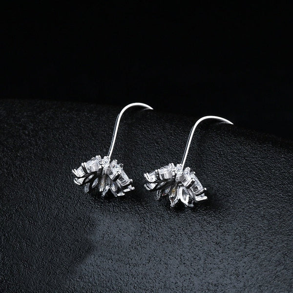 Crystals Flower Cup Pin Base Hook Earrings Setting Sterling Silver White Gold Fine 925 8-9mm For One Pearl No Prongs DIY Jewelry Wholesale