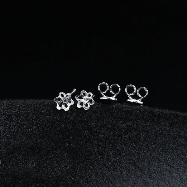 Flower Pin Cup Base Earrings Stud No Prongs Setting Sterling Silver White Gold Fine 925 5-10mm For One Pearl Bead DIY Jewelry Wholesale