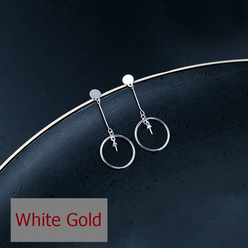 Round Cup Pin Earrings Stud Blank Setting Sterling Silver Gold Bezel Fine 925 7-10 mm For One Pearl Bead No Prongs DIY Jewelry Wholesale