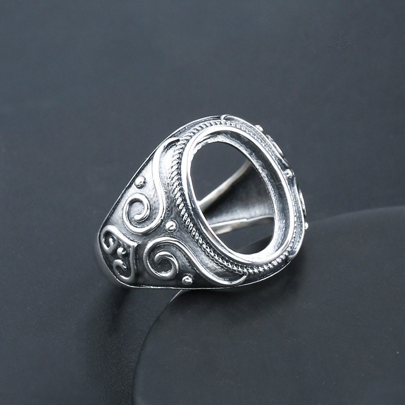 Ring Blank Setting 1pc Sterling Silver 925 Vintage Oval Adjustable Antique Fine 9.5-22mm For One Stone Gemstone No Prongs Wholesale