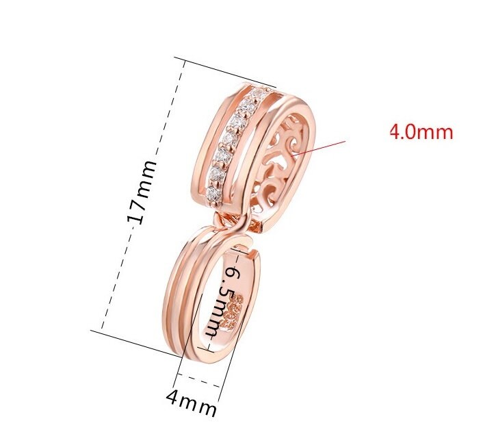 Crystals Buckle Clip Pendant Setting Sterling Silver White Rose Gold Fine 925 4x6.5 mm For One Donut Bead No Prongs DIY Jewelry Wholesale