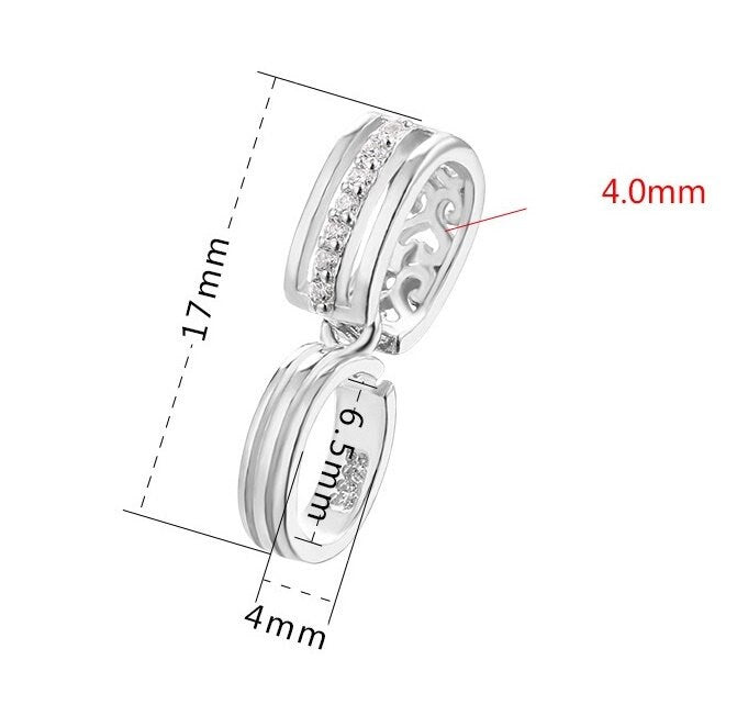 Crystals Buckle Clip Pendant Setting Sterling Silver White Rose Gold Fine 925 4x6.5 mm For One Donut Bead No Prongs DIY Jewelry Wholesale