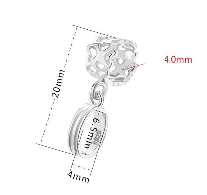 Heart Love Buckle Clip Pendant No Prongs Setting Sterling Silver Rose White Gold Fine 925 4x6.5 mm For One Donut Bead DIY Jewelry Wholesale